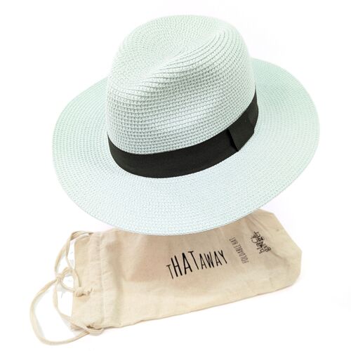 Folding Panama Style Travel Sun Hat - Mint Green (57cm)