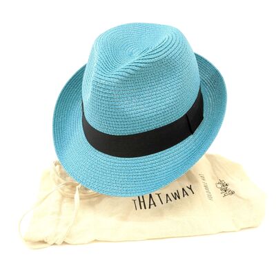 Cappello da sole da viaggio pieghevole stile Trilby - Blu reale (57 cm)