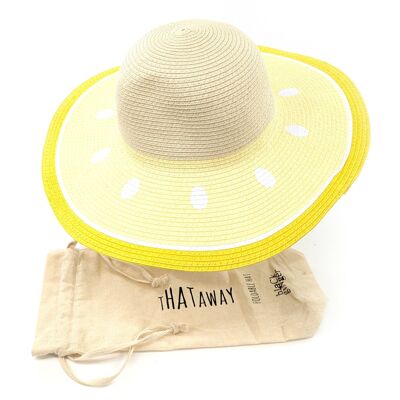 Wide Brim Foldable Sun Hat - Lemon Yellow (57cm)