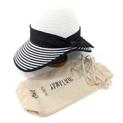 Stripey Open Back Foldable Hat - Black & White