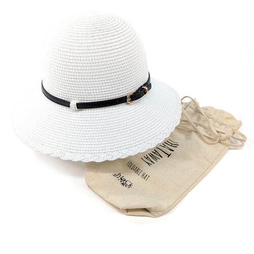 Plaited Edge Cloche Style Foldable Hat - White