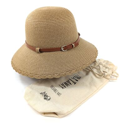 Sombrero plegable estilo Cloche con borde trenzado - Natural oscuro