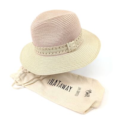 Vintage Two Tone Panama Foldable Hat - Rose Pink