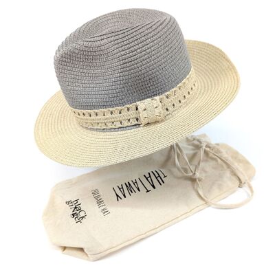 Chapeau Pliable Panama Bicolore Vintage - Gris Argenté