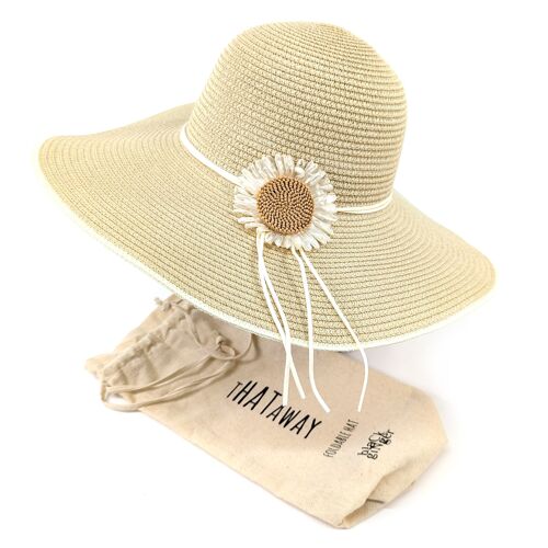 Bold Daisy Wide Brim Foldable Hat - Natural