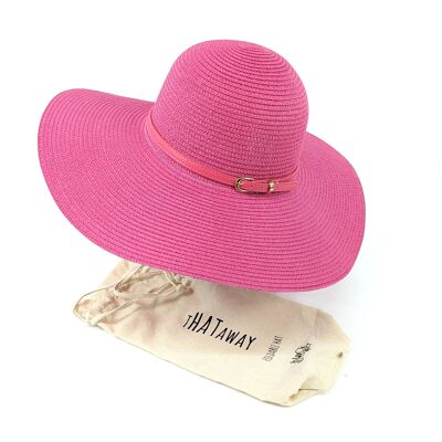 Sombrero plegable de ala ancha brillante y atrevido - Fucsia