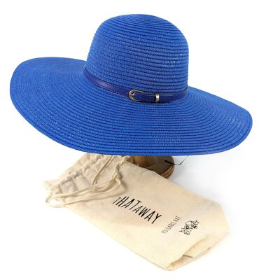 Chapeau pliable à large bord brillant et audacieux - Bleu azur