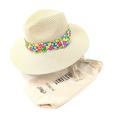 Sombrero Panamá plegable con flores vibrantes