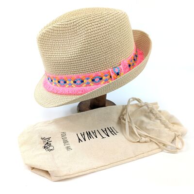 Neon Aztec Foldable Trilby Hat - Pink