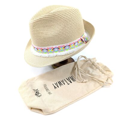 Sombrero Trilby plegable azteca neón - Blanco