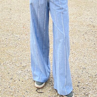 Pantalon coton stripe avec taille élastique et cordon_RIGA