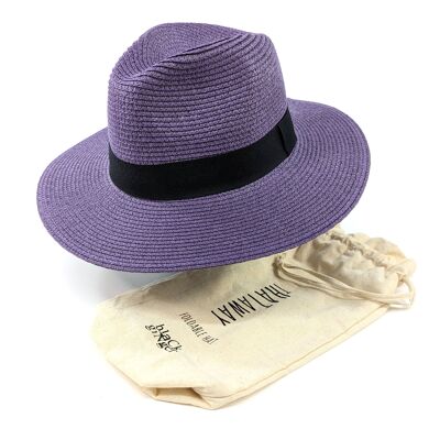 Cappello pieghevole Regal viola Panama con nastro nero (57 cm)