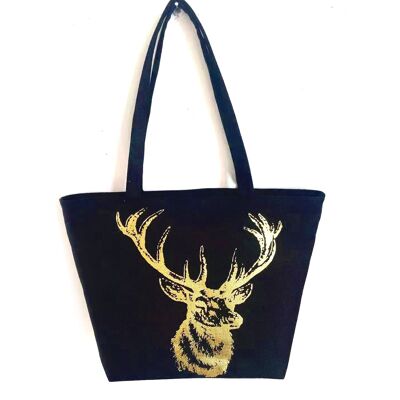 Shoulder Bag - Black with Gold Stag