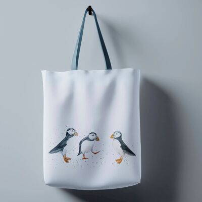 Schulter-/Einkaufstasche mit Papageientaucher-Motiv – Design britischer Künstler