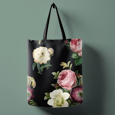 Sac à Bandoulière/Shopping Vintage Roses - Noir