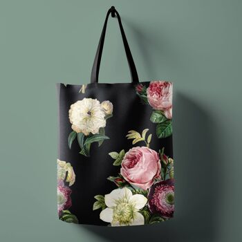 Sac à Bandoulière/Shopping Vintage Roses - Noir