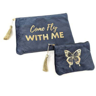 Come Fly with Me' Set of 2 Velvet Bags/Purses