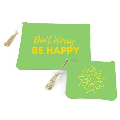 Don't Worry, Be Happy' Set of 2 Velvet Bags/Purses