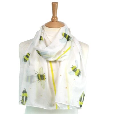 Bee Scarf - White - (British Artist's Design)