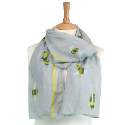 Bee Scarf - Grey - (British Artist's Design)