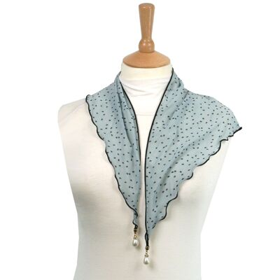 Bodai - Small Scarf with Drop PearlTassels - Light Blue Dots