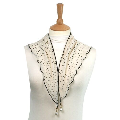 Bodai - Small Scarf with Drop PearlTassels - White Dots