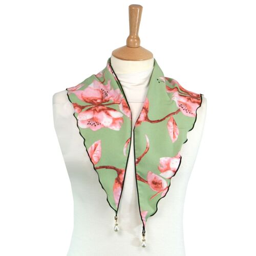 Douris - Small Scarf with Drop Pearl Tassels - Large Flower Green