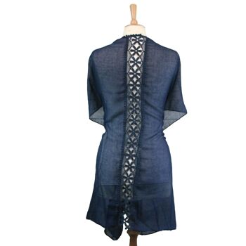 Caftan Banderole En Dentelle - Bleu Marine