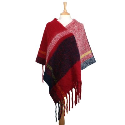 Red Check Poncho - Thick Cosy Feel