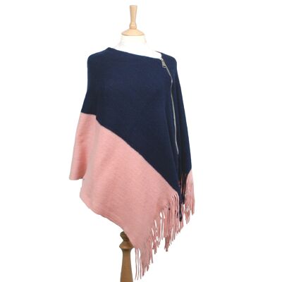 Double Colour Poncho with Zip - Navy Blue and Pink