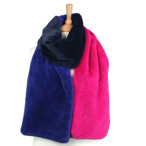 Noceta - Faux Fur Long Scarf - Bright Pink/Navy/Blue