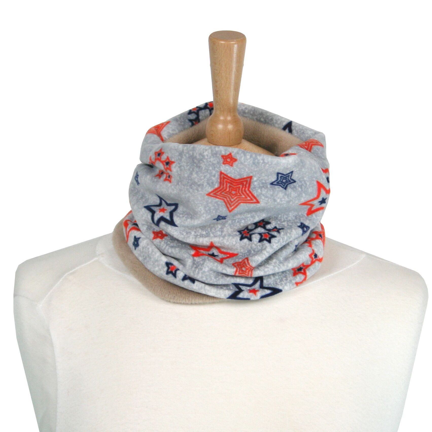 Scaldacollo per bambini - Foderato in pelliccia - Stelle blu/arancioni