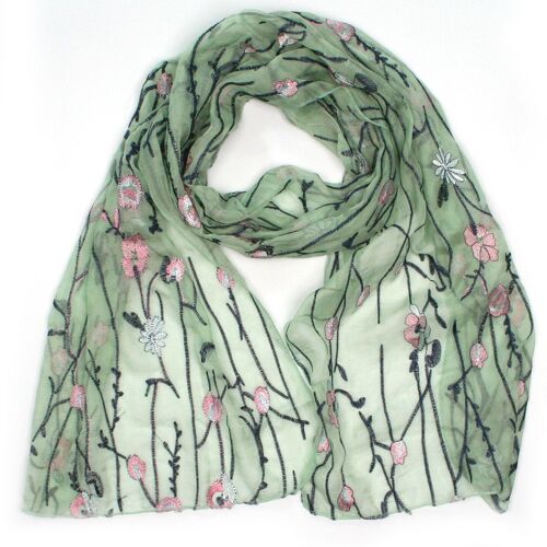 Abey - Embroidery Style Scarf - Mint Green (40x180cm)