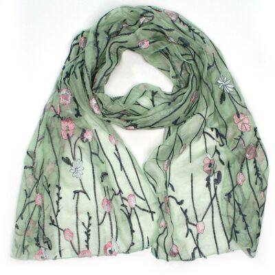 Abey - Foulard Style Broderie - Vert Menthe (40x180cm)