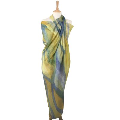 Moura – Großer Schal/Sarong mit Aquarellszene – Gelb (140 x 180 cm)