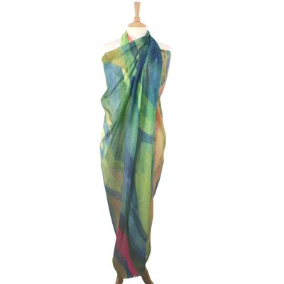Moura – Großer Schal/Sarong mit Aquarellszene – Grün (140 x 180 cm)