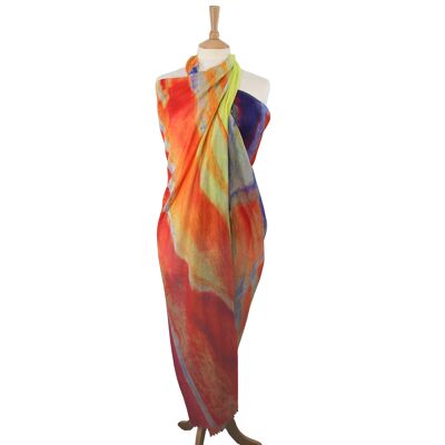 Moura – Großer Schal/Sarong mit Aquarellszene – Orange (140 x 180 cm)