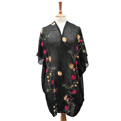 Embroidery Flower Kaftan - Black