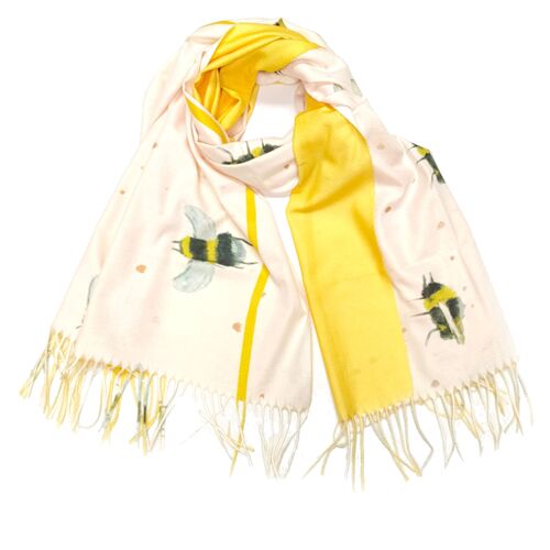 Bee Pashmina Style Scarf - Double Sided (British Artists Design) 70x180cm