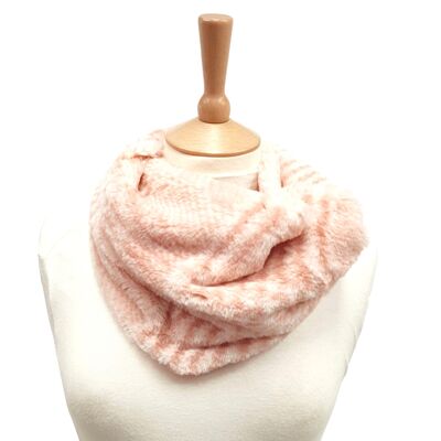 Franz - Block Pattern Faux Fur Single Snood - Pink