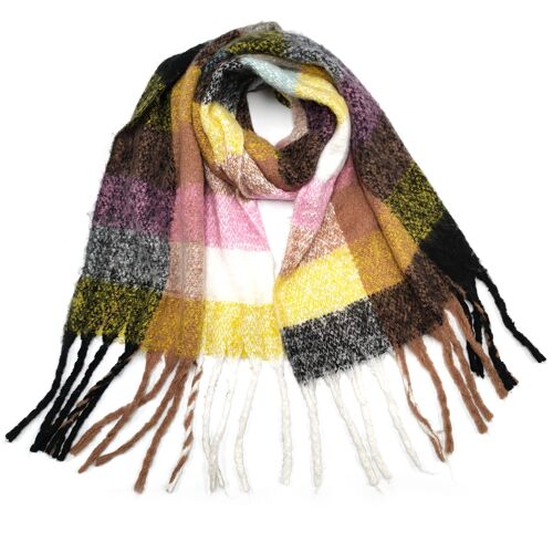 Joliette - Extra Thick Boxes Scarf - Black/Yellow/Pink (50x180cm)