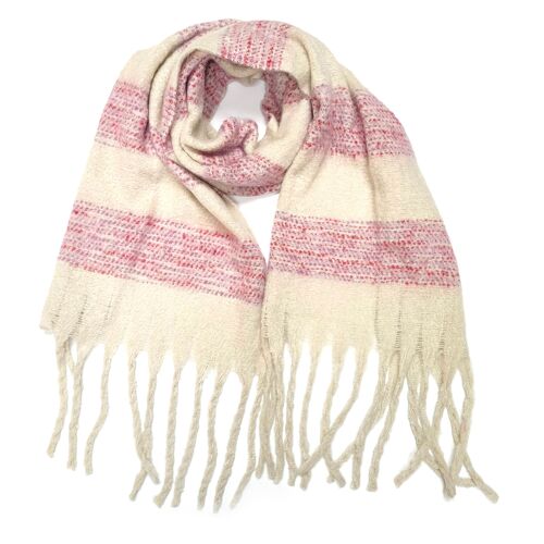 Maniwaki - Extra Thick Striped Scarf - White/Multi (50x180cm)