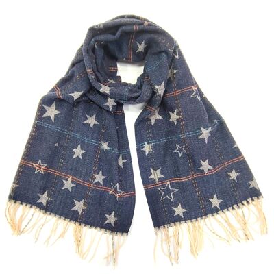 Boilleau - Multi Stars Thick Scarf - Denim Blue (65x180cm)