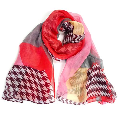 Rosthern - Dogtooth & ZigZag Scarf - Red/Pink (50x180cm)