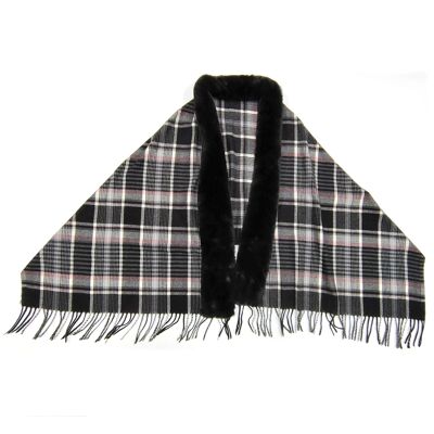 Serta - Faux Fur Trim on Large Shawl - Grey Check