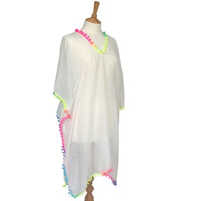 Mamer - Poncho Fluo Pompon - Blanc/Multi