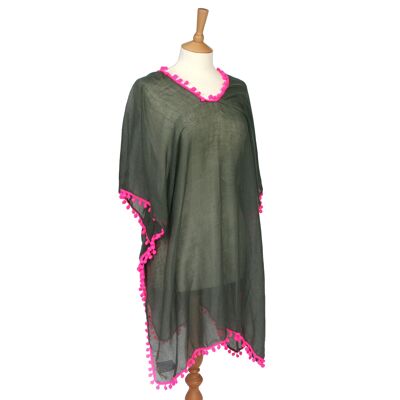 Mamer - Neon PomPom Poncho - Grau/Rosa