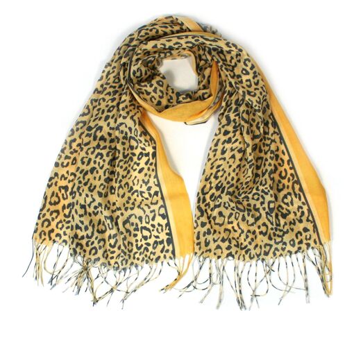 Lenningen - Tasseled Animal Print Scarf - Yellow (70x180cm)