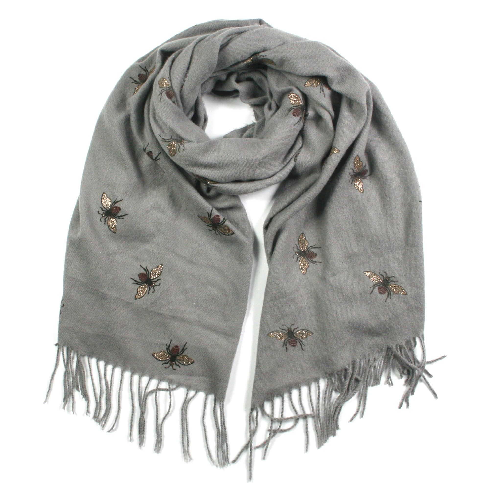 Remo - Sciarpa stile Pashmina con api glitterate - Grigio chiaro (70x175 cm)