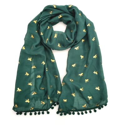 Biniali - Horse Scarf with PomPom - Dark Green